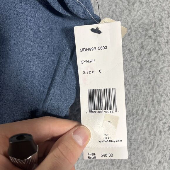 NWT Lafayette 148 Wrap Side Tie Ruffle Blue Dress Size 6 Women's Knee Length - Picture 4 of 11